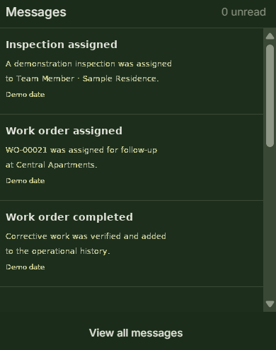 FOMS operational notifications showing assignment and work activity messages.