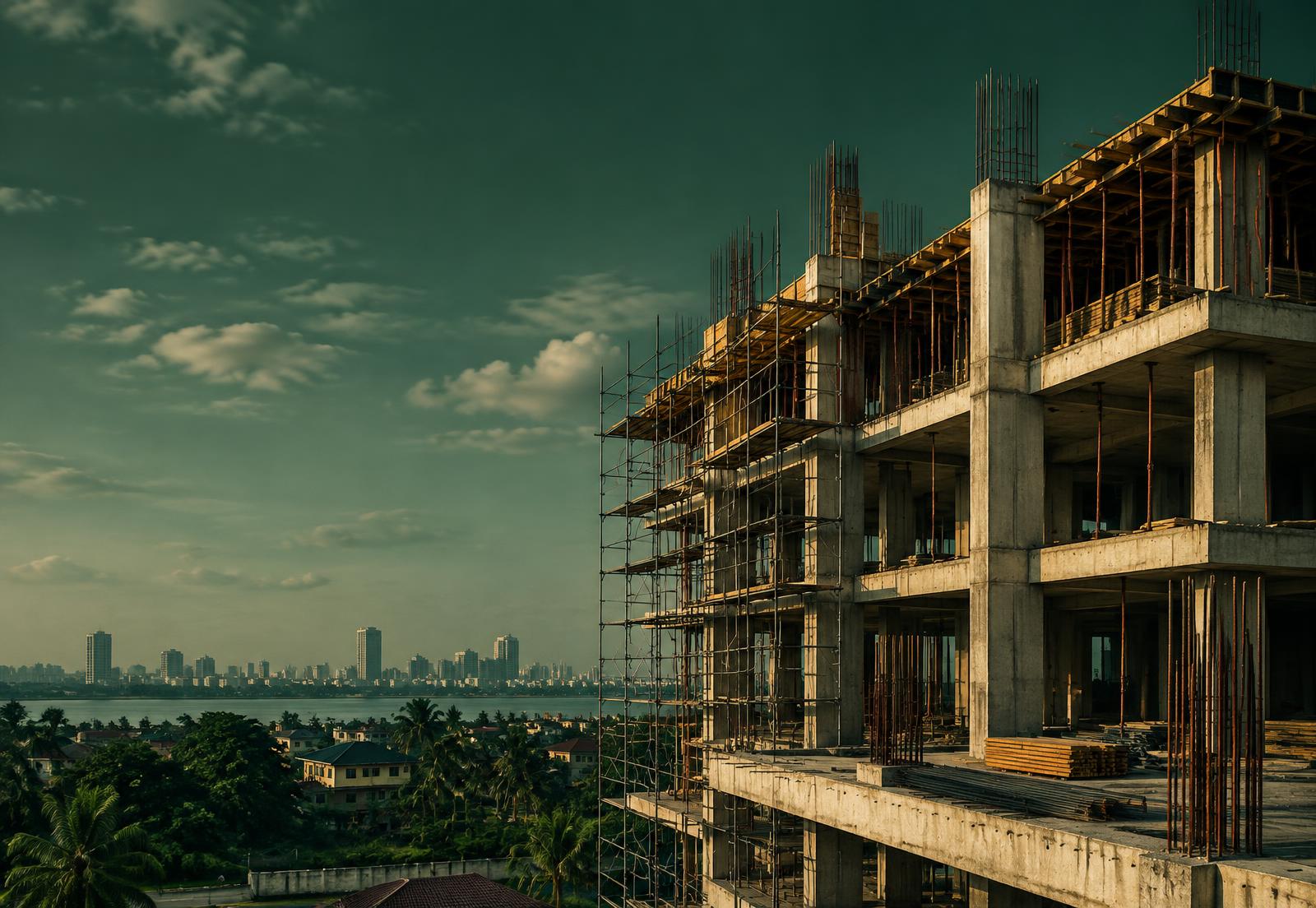 Concrete structural frame under construction in a contemporary African city